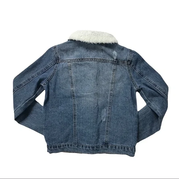 NWT CI SONO * Kids* Medium Wash Distressed Denim & Faux Fur Jacket - Picture 11 of 11